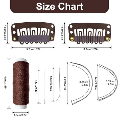 25Pcs Hairpieces Snap Clips U Shape Wig Clips for Hair Extensions Making Wig Accessories Set Tools (Brown)