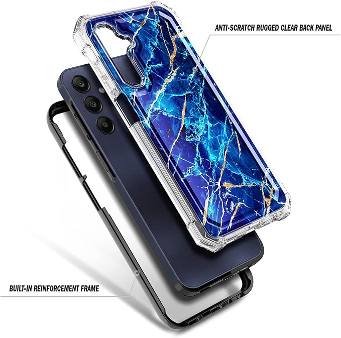 Designed for Galaxy A25 5G Case, Samsung A25 Phone Case with [Built-in Screen Protector], [16FT Military Grade Drop Tested] Full-Body Protective Shockproof Rugged Bumper Cover (Marble Sapphire)