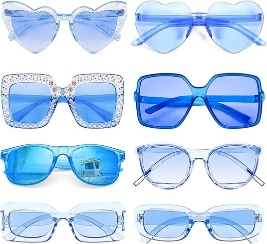 Pibupibu 8 Pack Pink Sunglasses for Women Collection Trendy Cute Costume Accessories Eyewear Set (Transparent/Solid/Mix)