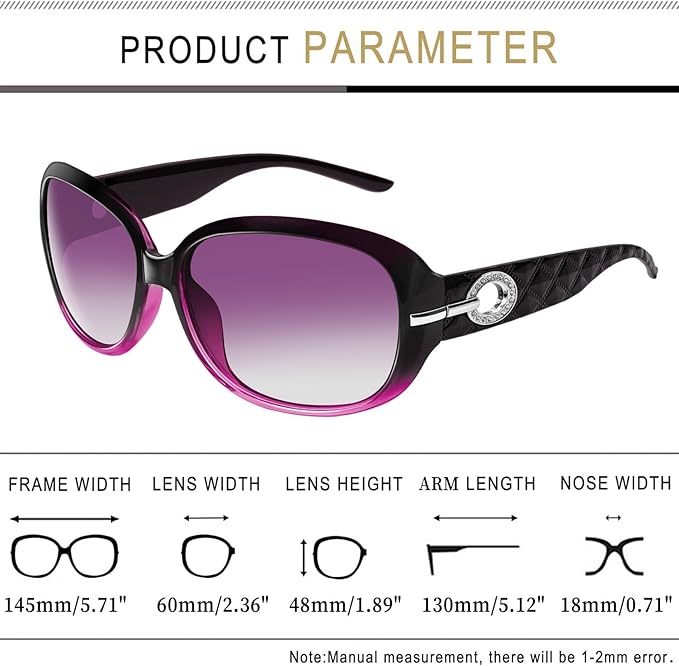 Joopin Big Womens Sunglasses Polarized Trendy Sun Glasses Large Rectangle UV Protection Rhinestone Sunnies