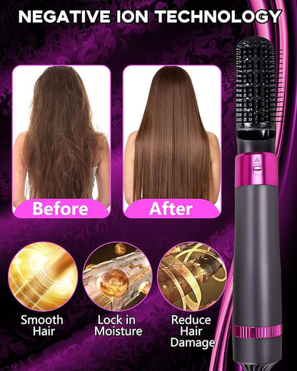 5 in 1 Hair Dryer Brush, Negative Ion Electric Hot Air Blow Dryer Brush Comb (black-red)