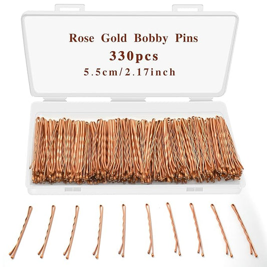 330 PCS Rose Gold Bobby Pins for Women Girls, 2.17 Inch Long Super Grip Blonde Hair Pins with Box