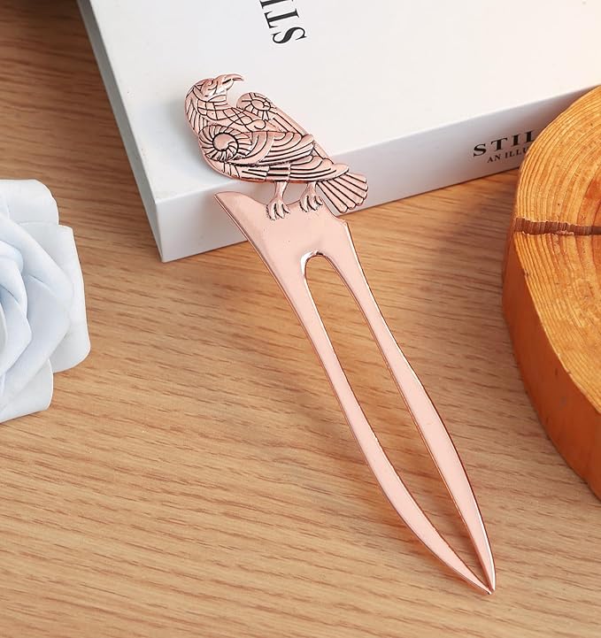 2pcs Antique Rose Golden Raven Prong Forks Styling Pins Black Wicca Witch Hair Stick Slide Renaissance Festival Hair Acceossories for Women 06