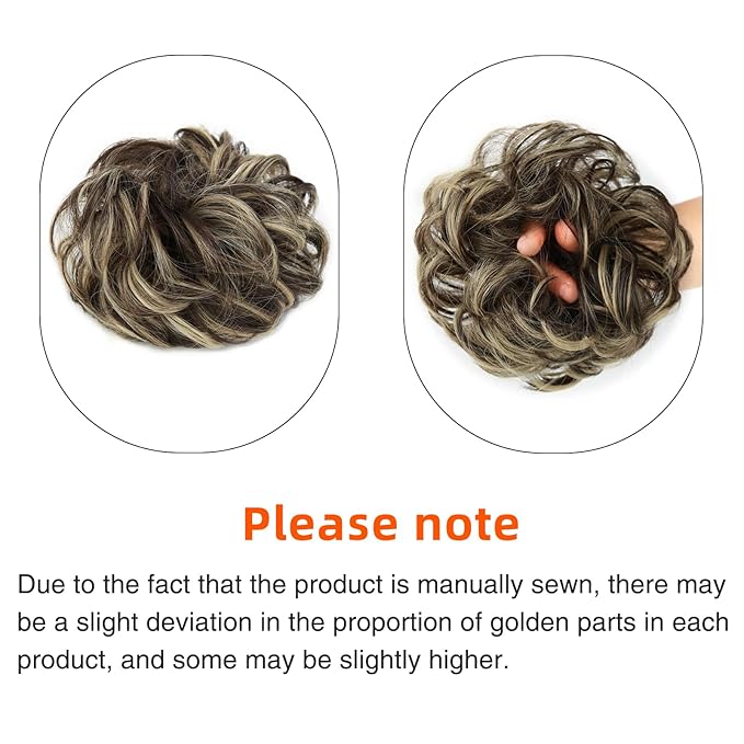 MORICA 1PCS Messy Hair Bun Hair Scrunchies Extension Curly Wavy Messy Bun Hair Synthetic Chignon Hairpieces for Women(Dark Brown & Ash Blonde)