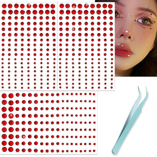 NOOEPC Red Face Gems Hair Gems, Self-Adhesive Face Jewels Eye Jewels Rhinestones 3/4/5/6 mm DIY Face Gems Stick on, Christmas Makeup Rhinestones Gems Rave Accessories for Face Eyes