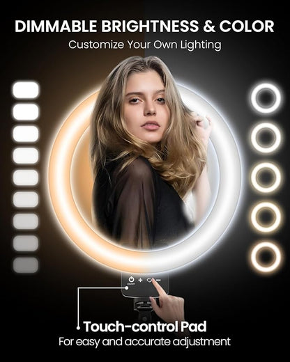12'' Ring Light with 62'' Extendable Tripod Stand, Selfie Ring Light with Stand and 2 Phone Holder for Live Stream/Makeup/YouTube/TikTok, Compatible with All Phones, Ipads and Cameras (12inch)