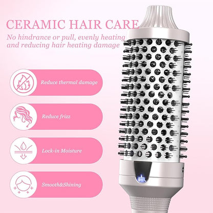 K&K Thermal Brush Heated Round Brush - Blowout Look Volumizer with 1.7 inch Heated Round for Hair Styler Tool Hair Straightener and Curler 2 in 1 Dual Voltage Temperture ContronalQuick & Easy