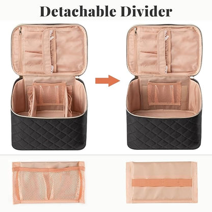 OCHEAL Makeup Bag,Large Travel Bag Organizer Cosmetic Bags for Women Washable Make Up Bag Makeup Organizer Case with Dividers - Large,Embossed Rhombus Black