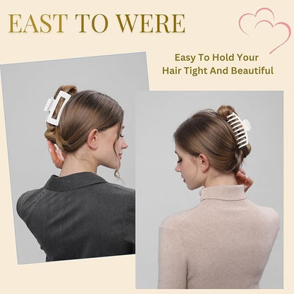White Hair Clips for Women - 8 Pack 4.3 Inch Large Hair Claw Clips for Women Thin Thick Curly Hair, Big Matte Banana Clips,Strong Hold jaw clips