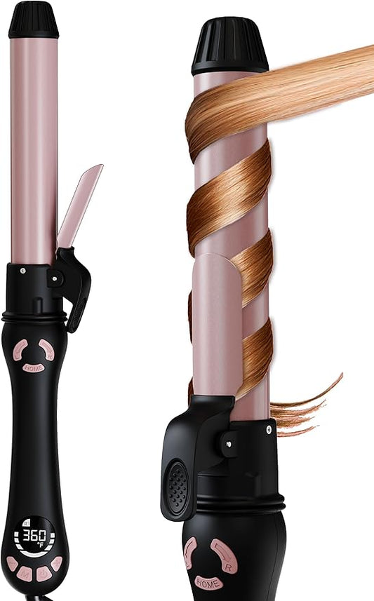 New Version Lanvier Rotating Curling Iron 1.25 Inch Automatic Curling Wand for Waves; Tourmaline Ceramic Self Curler with 2 Rotating Speed, 11 Adjustable Temperature & Dual Voltage for Worldwide Use