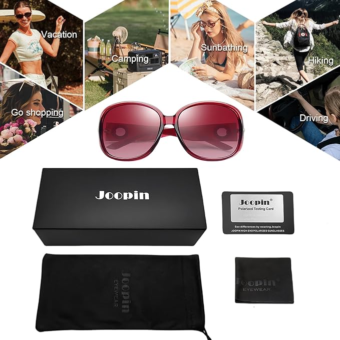 Joopin Big Womens Sunglasses Polarized Trendy Sun Glasses Large Rectangle UV Protection Rhinestone Sunnies
