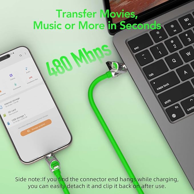 4-in-1 Universal Multi USB Charging Cable – 240W Max Fast Charger Cord with Multiple Connectors for iPhone 16/15/14/13, iPad, Samsung, MacBook, Tablets & More (Green, 6.6Ft)