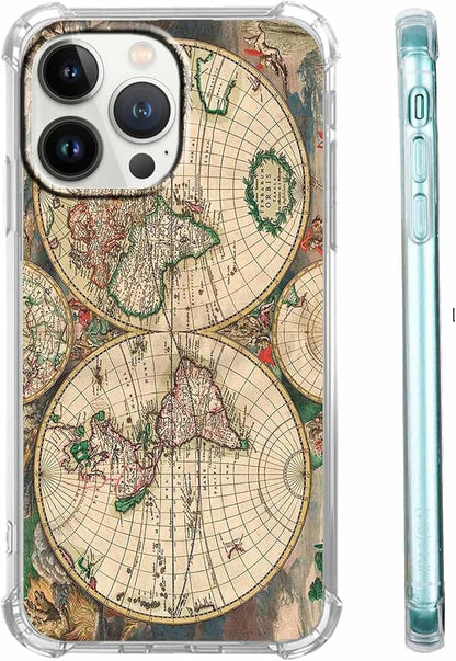 Case for iPhone 13 Pro with Retro Art Design,Aesthetic Vintage World Map Pattern,Trendy Soft TPU Bumper Phone Cover(13pro,Map)