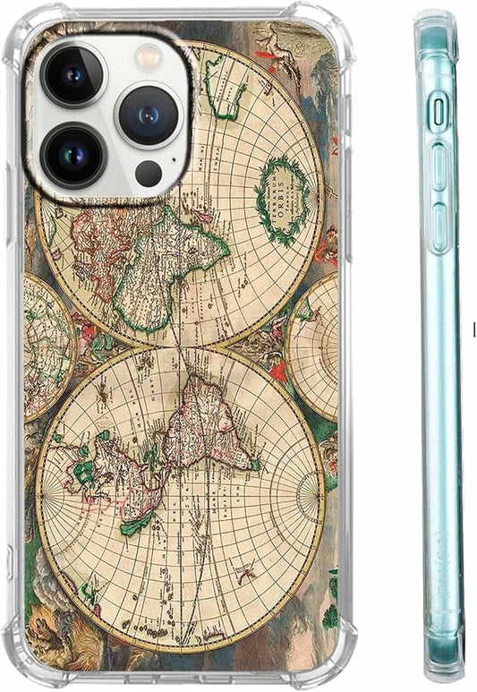 Case for iPhone 13 Pro with Retro Art Design,Aesthetic Vintage World Map Pattern,Trendy Soft TPU Bumper Phone Cover(13pro,Map)
