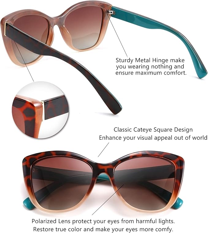 FEISEDY Polarized Vintage Sunglasses American Womens Square Jackie O Cat Eye Sunglasses B2451