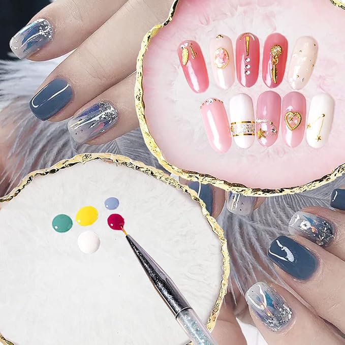 2 Pack Resin Nail Art Palette, Nail Painting Mixed Color Palette, Gilded Edge Nail Gel Color Makeup Display Board Pallet (White+Pink)