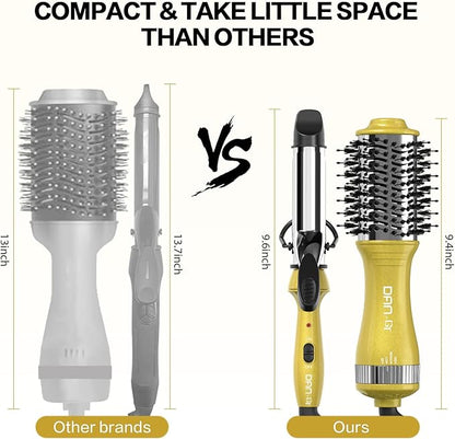 DAN Technology Hair Dryer Brush & Mini Curling Wand Set - 1 Inch Travel Set with 3 Temperature Settings - Hot Air Brush for Drying, Styling, Curling, and Volumizing