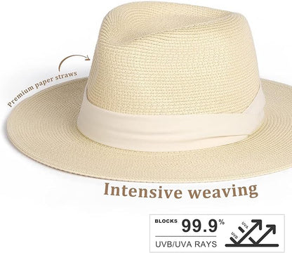 FURTALK Womens Mens Wide Brim Straw Panama Hat Fedora Summer Beach Sun Hat UPF Straw Hat for Women