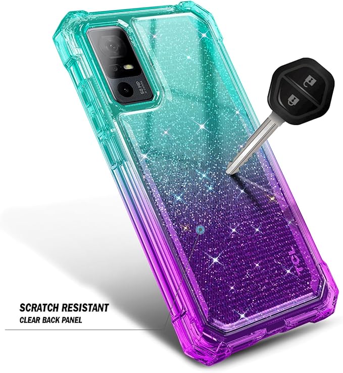 NZND Designed for TCL 40 XE 5G Case, TCL 40 X 5G with [Built-in Screen Protector], Full-Body Protective Shockproof Rugged Bumper Cover, Impact Resist Case (Crystal Aqua/Purple)