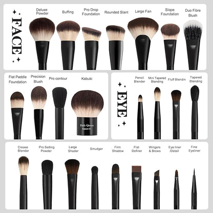 25 pcs Makeup Brush Set Holder Black Professional Kabuki Powder Concealers Eye shadows Blush Eyeliner Eyebrow Contour Eye blending Brushes