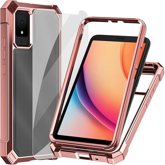 Ailiber for TCL K11 Case with Screen Protector, TCL K11 T432W Clear Case, Dual Layer Shockproof Bumper, Clear Transparent [Anti Yellowing], Slim Scratch-Resistant Cover-Rose Gold