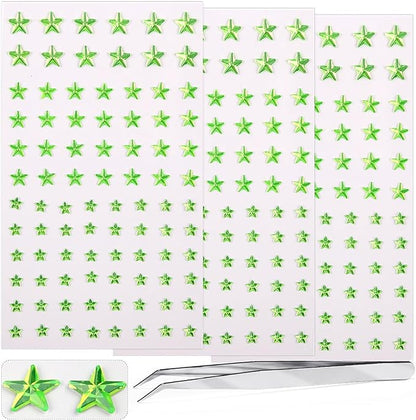 264Pcs Star Face Gems Eye Gems, Self-Adhesive Face Jewels Rhinestones 5/7/10 mm DIY Face Gems Stick on, Patriotic Makeup Gems Rave Accessories for Face Eyes Hair Makeup Body, Crafts (Green-Star)