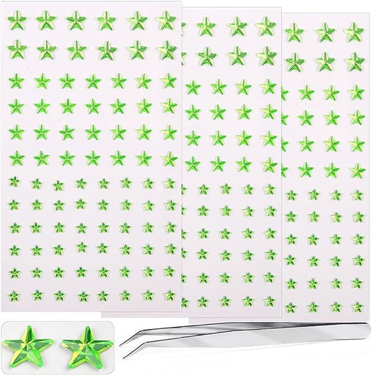 264Pcs Star Face Gems Eye Gems, Self-Adhesive Face Jewels Rhinestones 5/7/10 mm DIY Face Gems Stick on, Patriotic Makeup Gems Rave Accessories for Face Eyes Hair Makeup Body, Crafts (Green-Star)