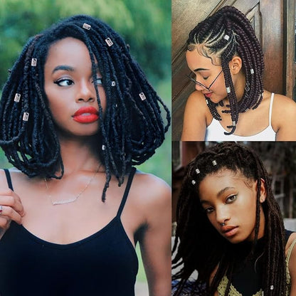 100 PCS Hair Jewels for Braids Silver Dreadlock Beads Loc Accessories Hair Rings for Girls Adjustable Cuffs Iron Braiding Hair Rings Decoration Hair Jewelry for Women