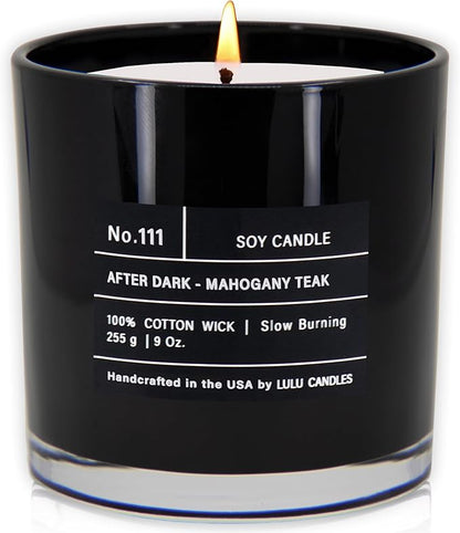 Lulu Candles | After Dark - Mahogany Teak | Luxury Scented Soy Jar Candle | Hand Poured in The USA | Highly Scented Candles for Home Fragrance & Decor (9 Oz.)