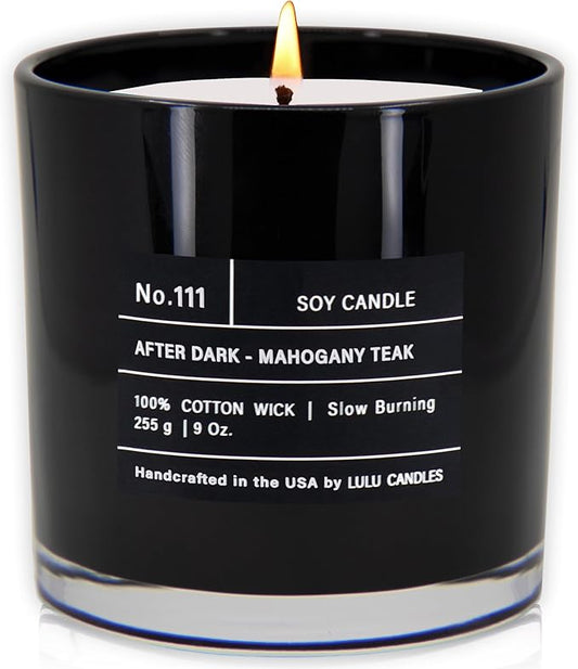 Lulu Candles | After Dark - Mahogany Teak | Luxury Scented Soy Jar Candle | Hand Poured in The USA | Highly Scented Candles for Home Fragrance & Decor (9 Oz.)