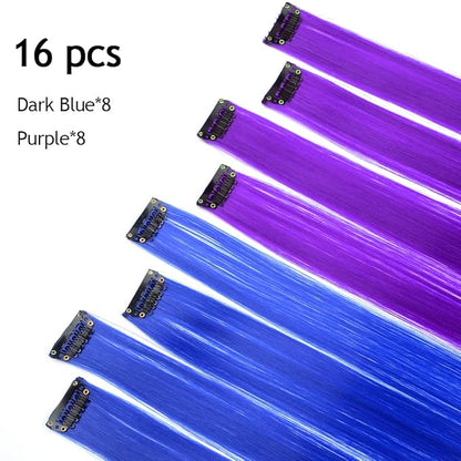 16Pcs Color Clip in Hair Extensions Purple Blue Multiple Color Hair 20inch Colorful Straight Fashion Clip on Hairpieces for Girls Women(Purple + Blue)