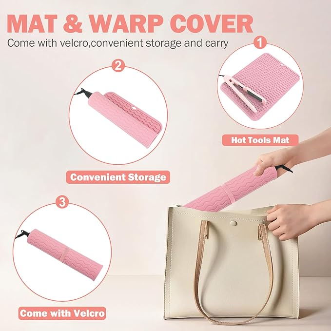 Oversize Silicone Heat Resistant Mat for Curling Iron, Hair Straightener, Flat Irons and Hot Hair Styling Tools, Portable Wrap Pad Cover for Home Vanity Travel(14.2" x 11")
