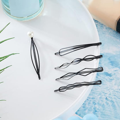 10 Pieces Geometric Metal Hair Clips and Barrettes - Minimalist Hair Accessories for Women and Girls, Wedding, and Styling (Black)