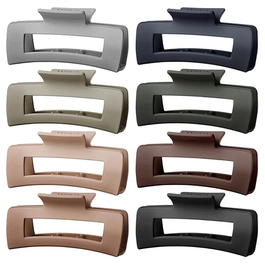 TOCESS 4.33 Inch Big Claw Clips 8 Pack, Matte Finish Large Neutral Color Hair Claw for Thick, Curly, Long, Wavy Hair, Non-slip Square Bulk Hair Clips for Women & Girls