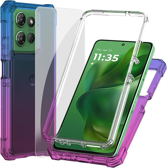 Ailiber for Motorola Moto G Stylus 5G 2025 Case, with Screen Protector, Moto G Stylus 5G 2025 Silicone Phone Case, Shockproof Corners TPU Bumper, Dual Layer Protective Cell Phone Cover-Blue Pink