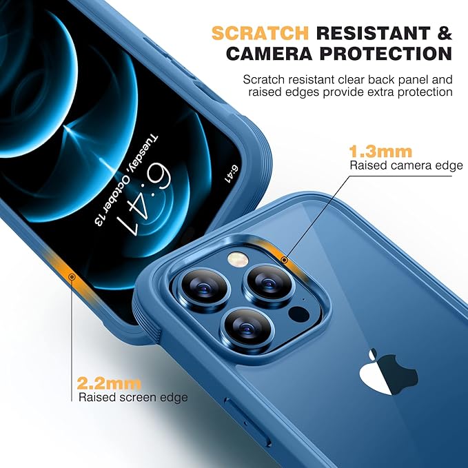 Miracase Designed for iPhone 12 Pro Max Case, Full Body Rugged Case with Built-in Touch Sensitive Anti-Scratch Screen Protector, Soft TPU Case Compatible with iPhone 12 Pro Max 6.7", Water Blue
