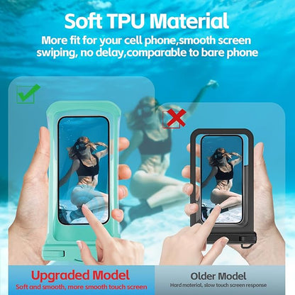 2 PCS Waterproof Phone Pouch,3D Underwater Case for iPhone 15 14 13 12 Pro Max Plus,Galaxy S24 S23 Pixel Up to 8",Dry Bag Beach Cruise Essentials,Green& Green