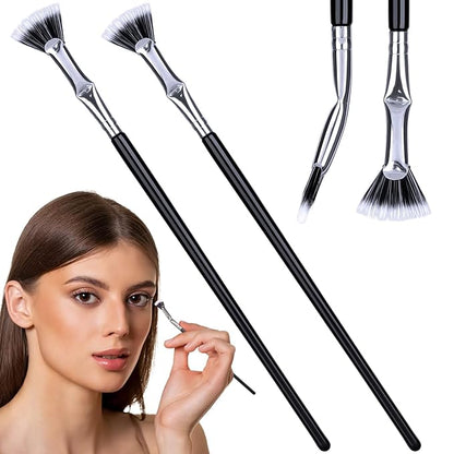 PAGOW 2pcs Folding Angle Scalloped Lash Brush, 2024 New Mascara Fan Brush, Eyelash Comb Separator Makeup Tool, Multifunctional Fan Shaped Mascara Brush with Soft Bristles for Upper Lower Eye Lash