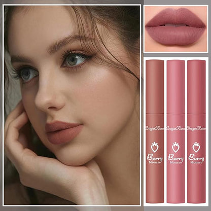 3 Piece Nude Matte Lipstick Set,Natural Velvet Air Moisture Smooth Crayon Lip Stain,Ultimate Nourishing Matte Lipstick 24 Hour Long Lasting Lip Gloss Lipstick for Women Makeup(Set D)