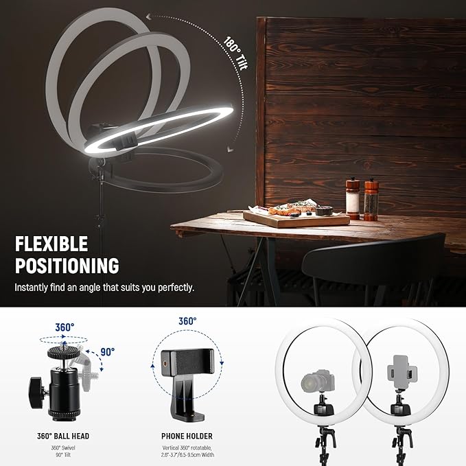 NEEWER SRP18C 18 Inch RGB LED Ring Light Kit with Reversible Tripod Light Stand App Control Phone Holder Compatible with iPhone, Ultra Slim Ringlight for Makeup Video Recording Selfie Studio Streaming