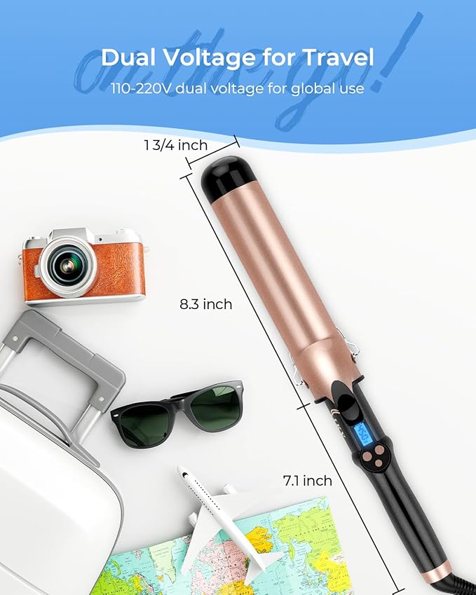 1 3/4 Inch Extra Long Barrel Curling Iron, 1.75 Large Barrel for Long Hair Ceramic Tourmaline