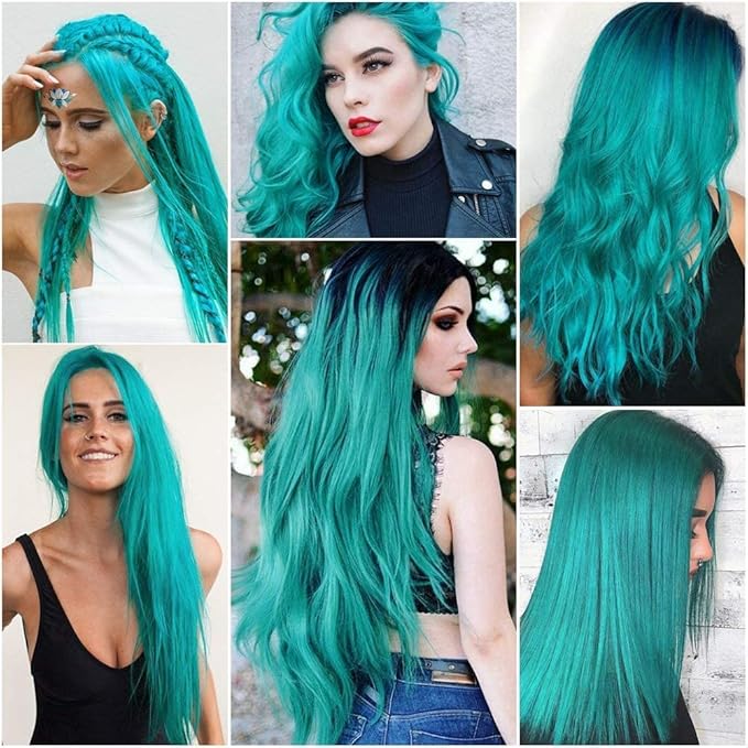 12 PCS Colored Hairpieces, Multi-colors Party Highlights Clip in Hair Heat-Resistant Synthetic Hair Extensions 20 Inch (Teal)