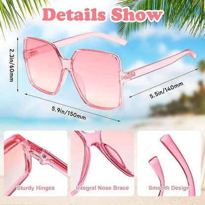 Pibupibu 8 Pack Pink Sunglasses for Women Collection Trendy Cute Costume Accessories Eyewear Set (Transparent/Solid/Mix)