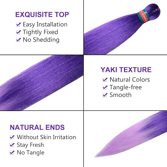 Ombre Purple Pre stretched Braiding Hair 2 Packs Pre feathered Braid Hair Extensions 30 Inches Hair Braids