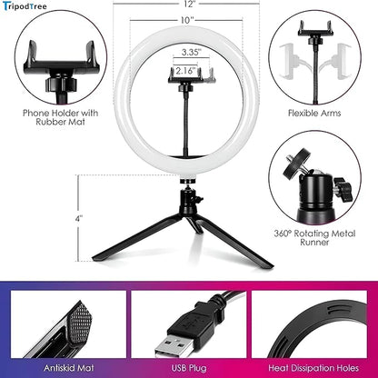 12" Selfie Ring Light with 4" Desktop Tripod Stand & 1 Phone Holder, LED Ringlight with Dimmable Modes(RGB) for Makeup/Photography/Videos/Vlog/TikTok(STDLR12-V2)