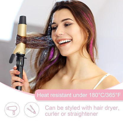 18 Pcs Hair Tinsel clip in Tinsel hair extensions 19.6Inch Clip in Hair tinsel Kit Heat Resistant Sparkle Fairy Hair Accessories for Kids Girls Women (Gold)