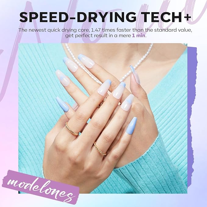 Modelones Nail Polish, 6 Colors 2025 Spring Summer Baby Blue Purple Nail Polish Set Shimmer Glitter Sliver Fast Drying Mini Nail Lacquer Kit Finger Manicure DIY Nail Art Home Salon Gift for Women Girl