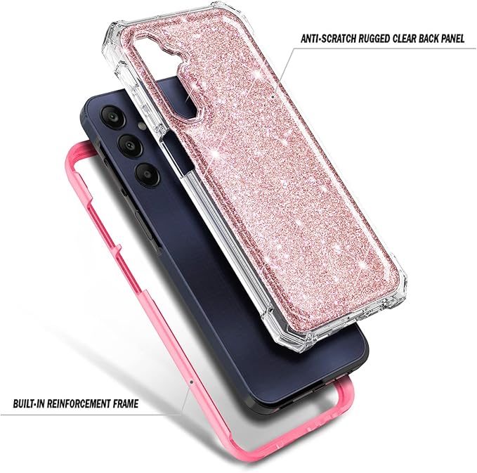 Designed for Samsung Galaxy A25 5G Case, Slim Stylish Full-Body Protective Shockproof Rugged Bumper Cover with Built-in Screen Protector (Glitter Rose Gold)