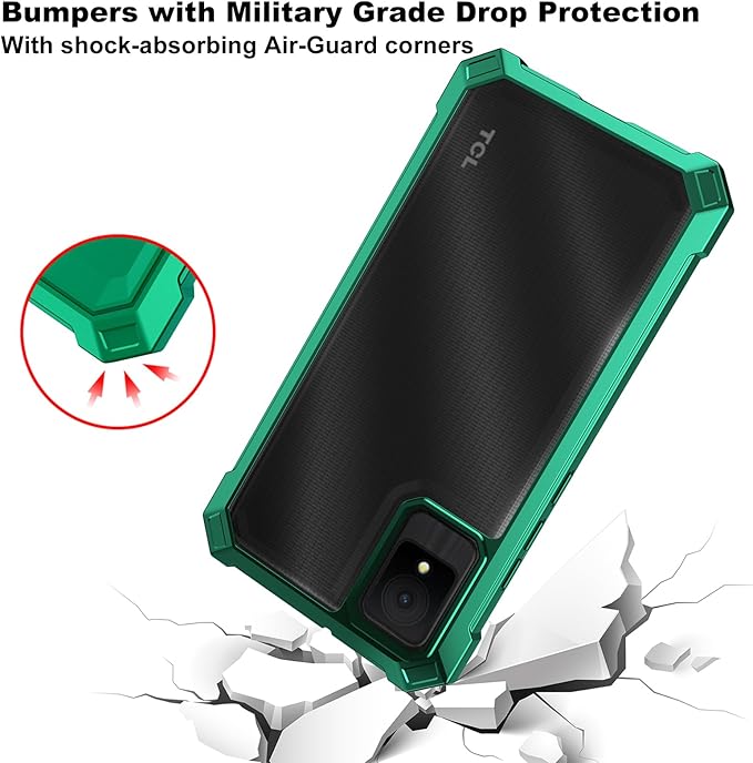 Ailiber Case for TCL K11, TCL T432W Phone Case with Screen Protector, Dual Layer Shockproof Bumper, Clear Transparent Anti Yellowing, Military Grade Drop Protection Cover-Green