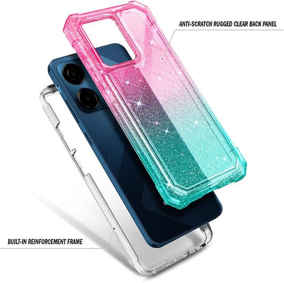 for Cricket Magic 2 5G Case (2024), AT&T Propel 2 5G with [Built-in Screen Protector], [9FT Military Grade Drop Tested] Full-Body Protective Shockproof Bumper Case (Glitter Pink/Aqua)